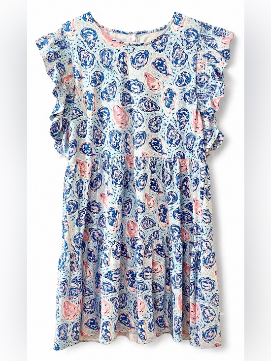 Simply Southern Dresses & Skirts - Simply Southern Oyster Print Dress | Coastal Preppy Ruffle Sleeve Tiered Dress